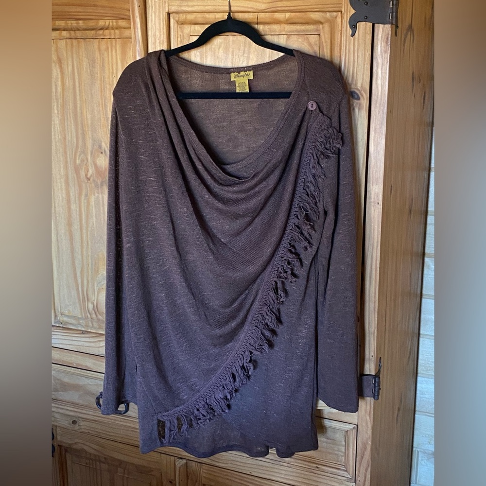 Wrangler brown knit cross-over sweater with button closure, XL